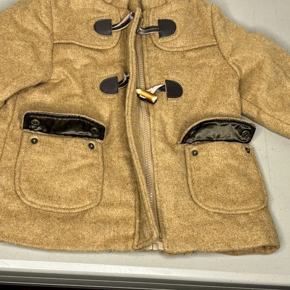 Starting Out Tan Polyester Wool Blend Hooded Fit & Flare Coat‎ Girls Size 24T